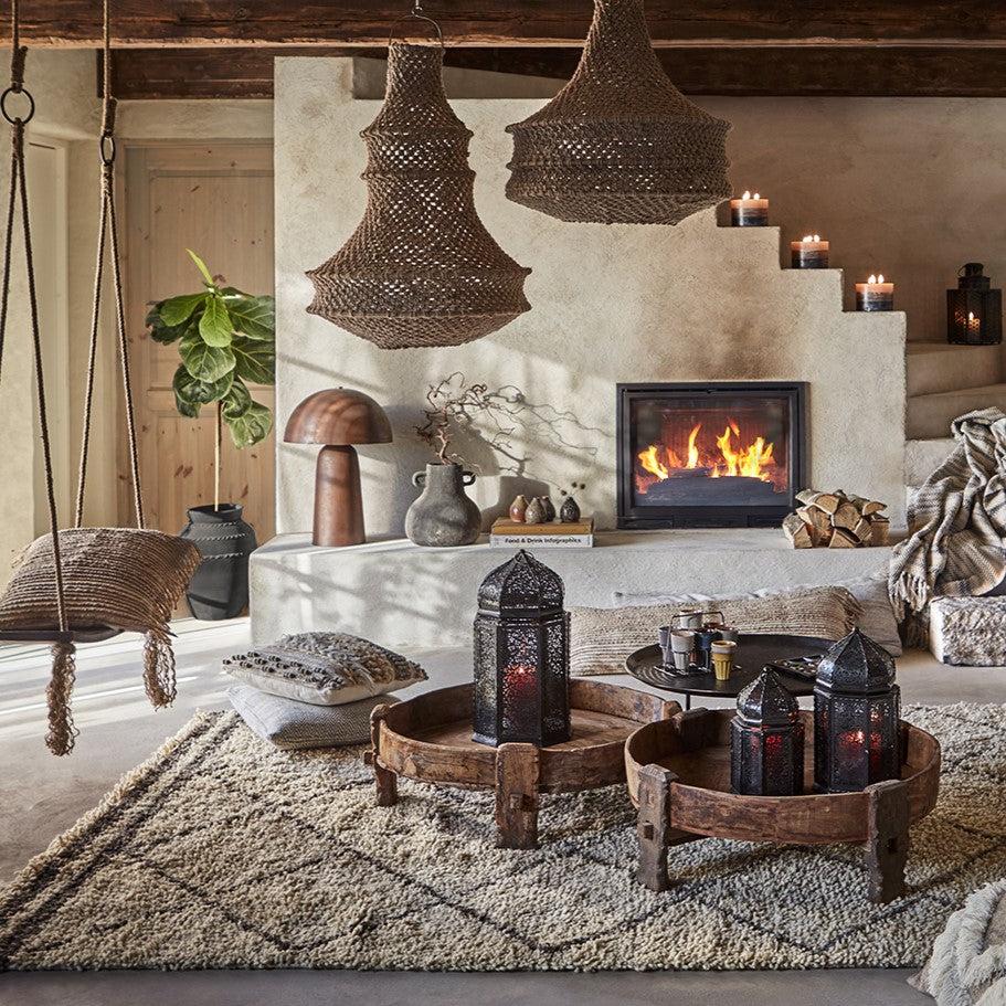 Greige Vintage Teak Round Tribal Table