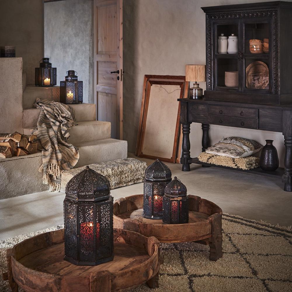 greige Vintage Teak Round Tribal Table