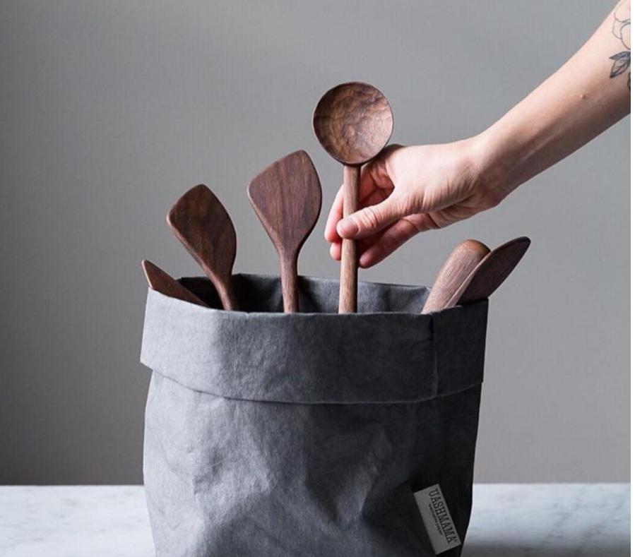 greige Washable Paper Bag from Italy - Dark Grey