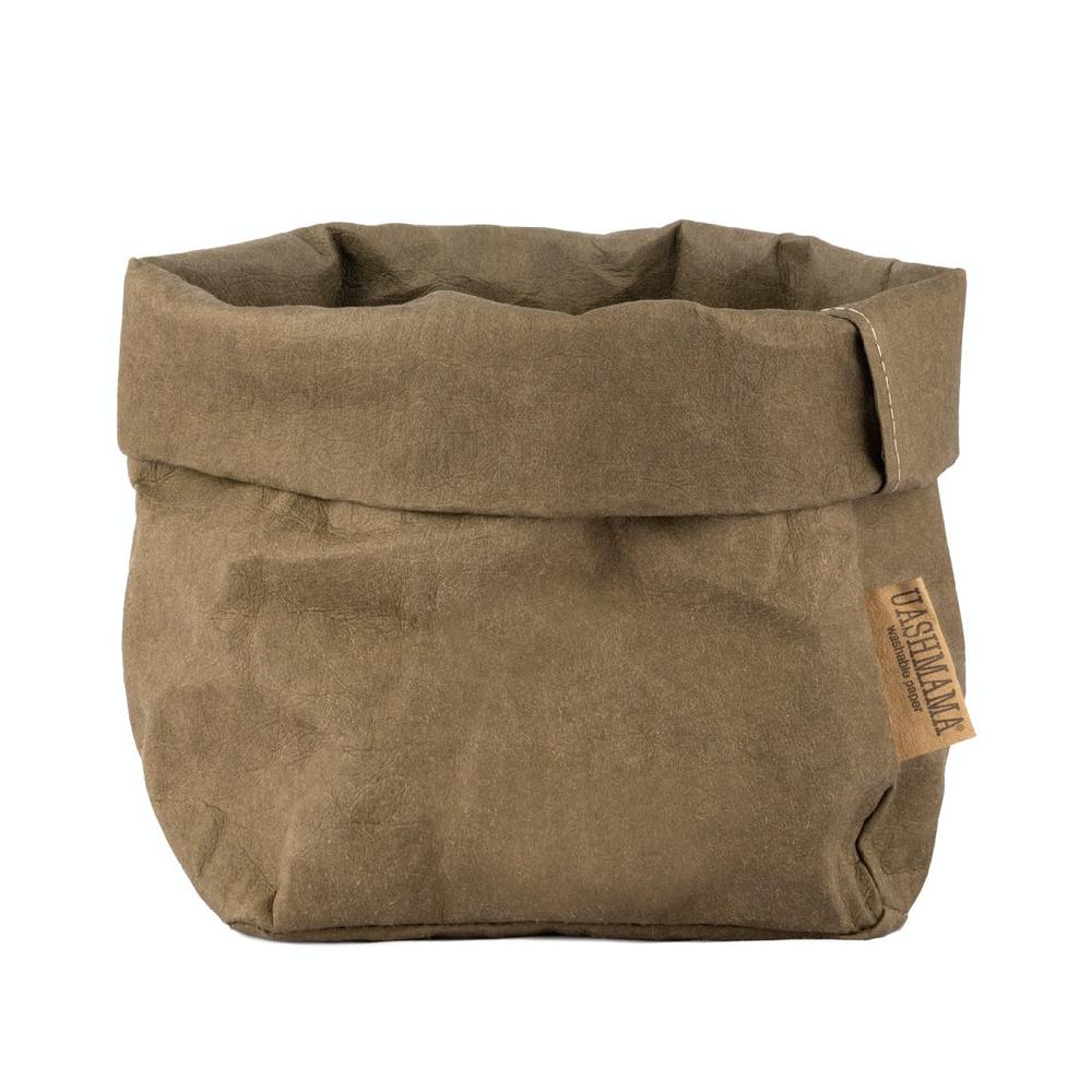 Greige Washable Paper Bag From Italy - Olive
