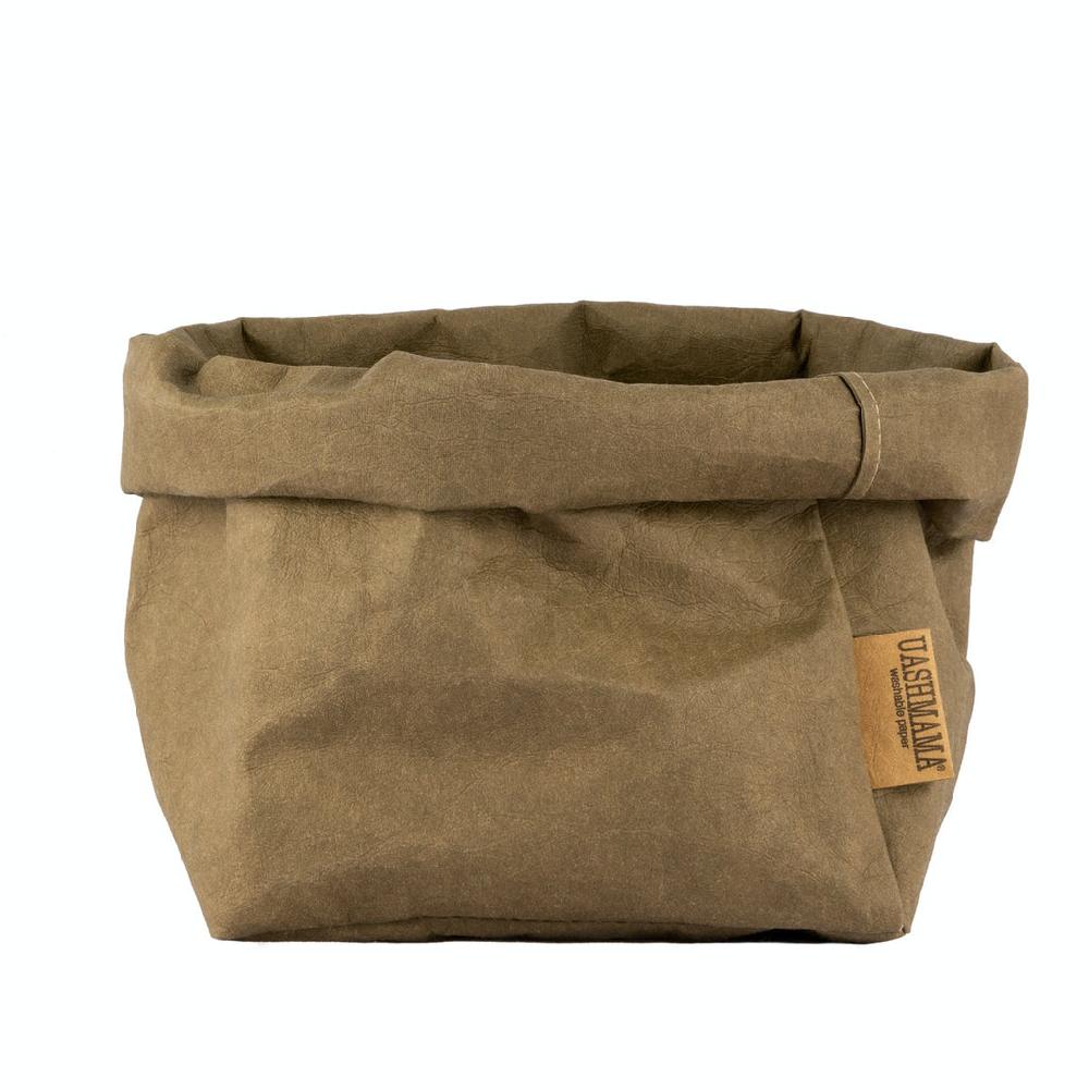 Greige Washable Paper Bag From Italy - Olive