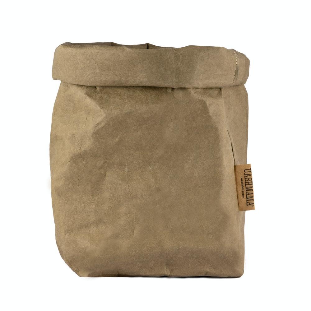 Greige Washable Paper Bag From Italy - Olive