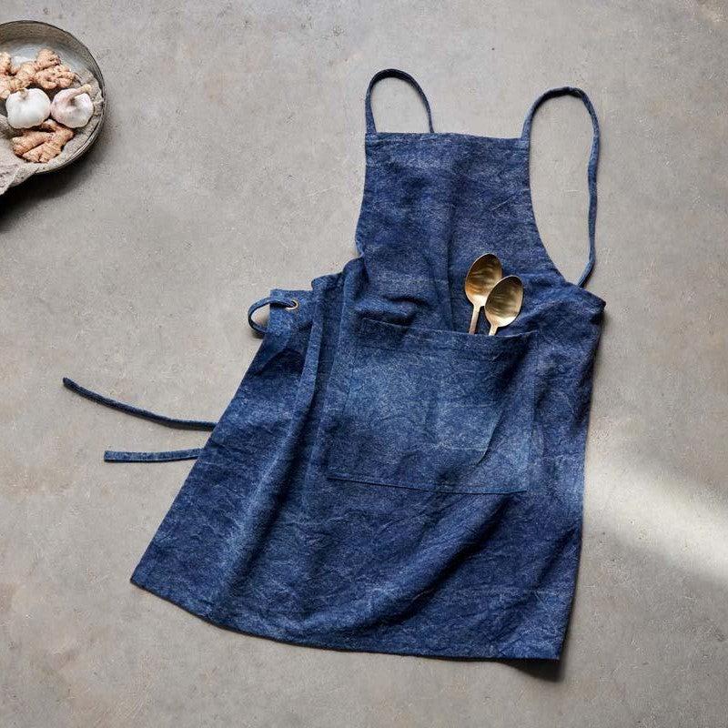 Greige Washed Canvas Apron - Rust Or Navy