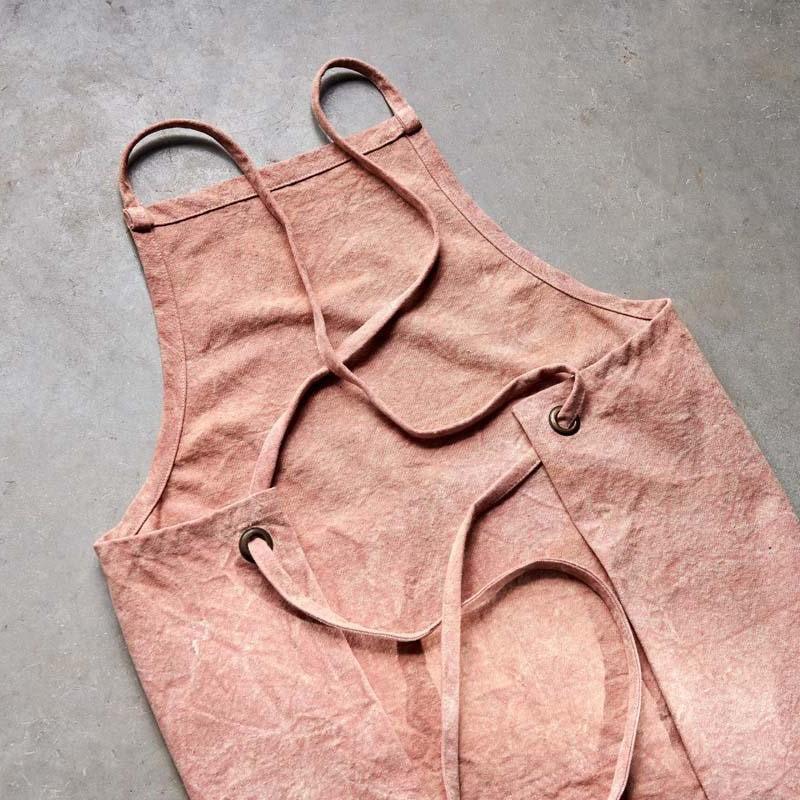Greige Washed Canvas Apron - Rust Or Navy