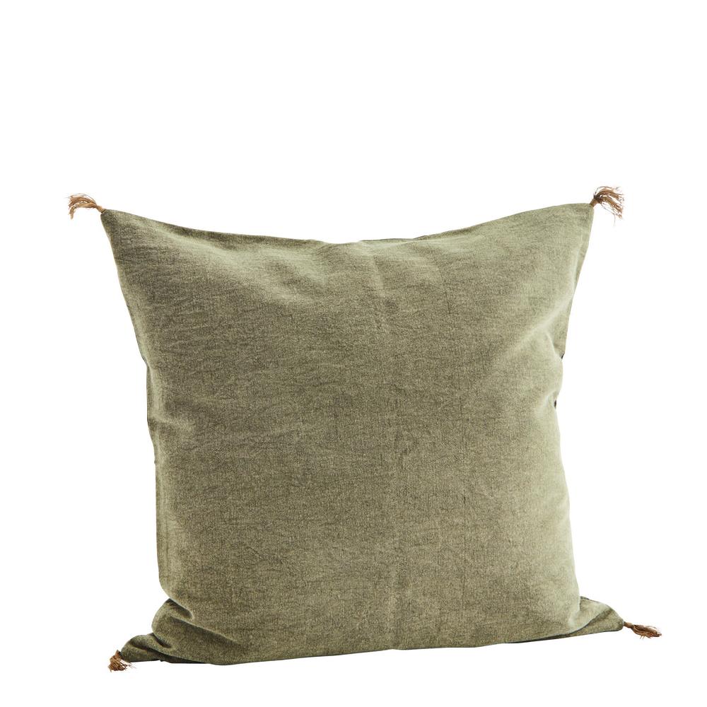 greige Washed Cotton Cushion - Olive Green