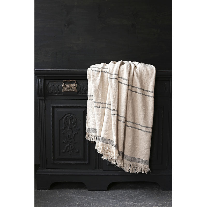 Greige Washed Cotton Throw - Black Stripe