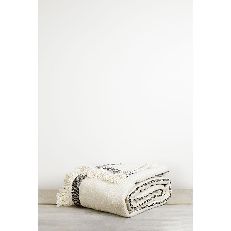 Greige Washed Cotton Throw - Black Stripe