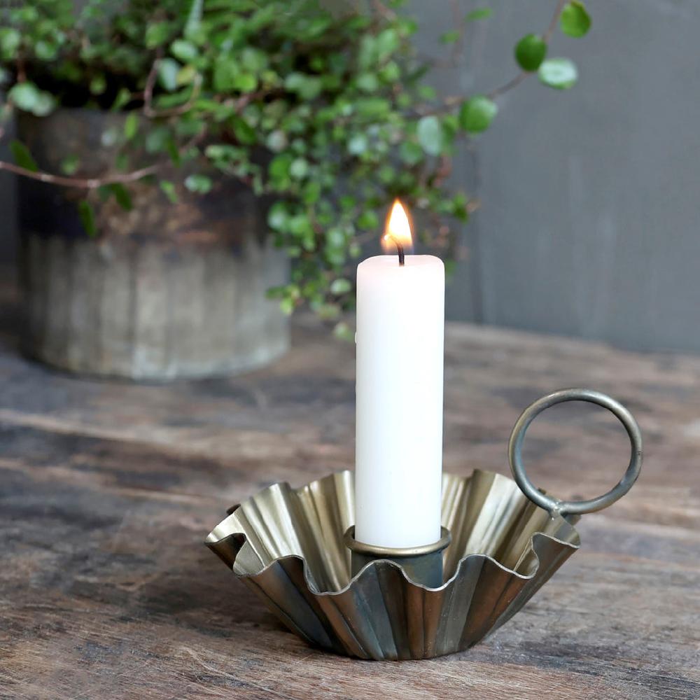 greige Wavy Antique Brass Chamberstick