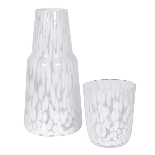 Greige White Confetti Carafe And Tumbler Set