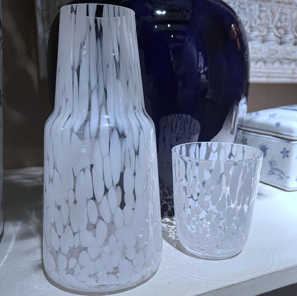 greige White Confetti Carafe and Tumbler Set