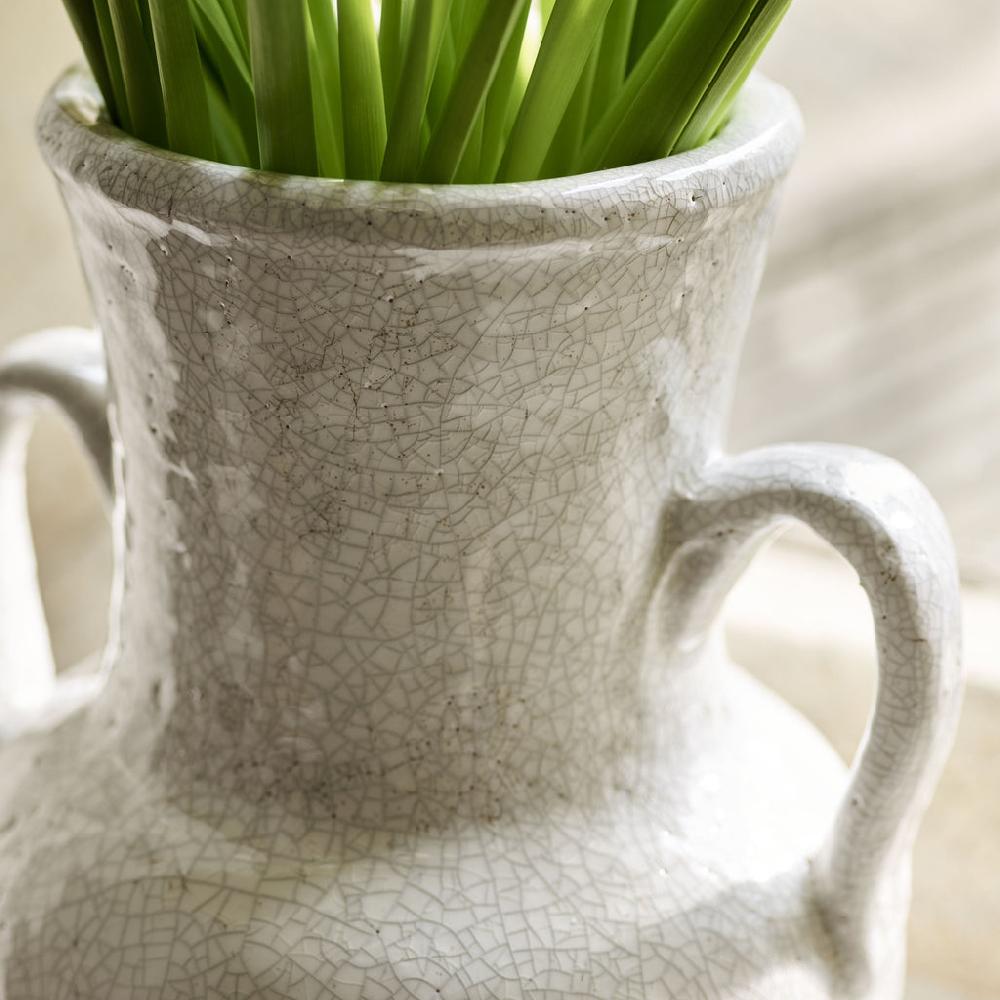 Greige White Crackle Glazed Vase With Handles