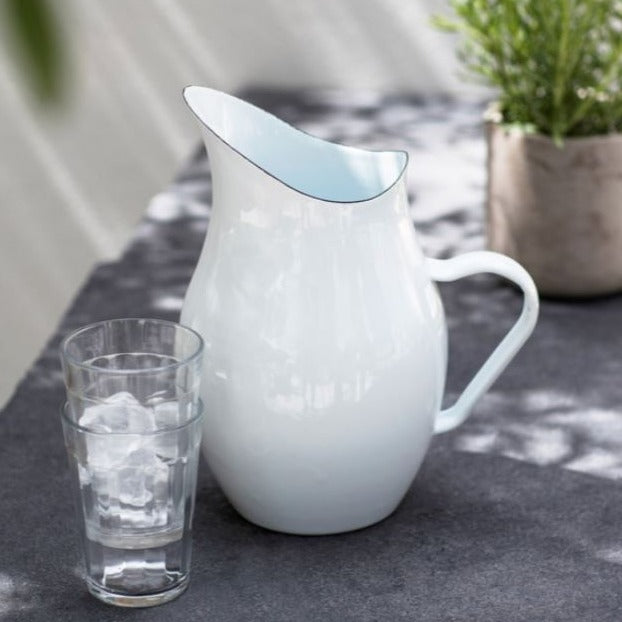 greige White Enamel Water Pitcher