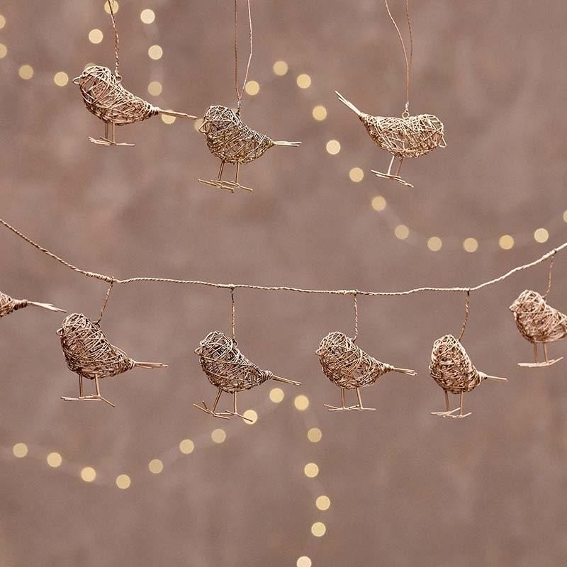 Greige Wire Bird Garland - Brass - 130cm