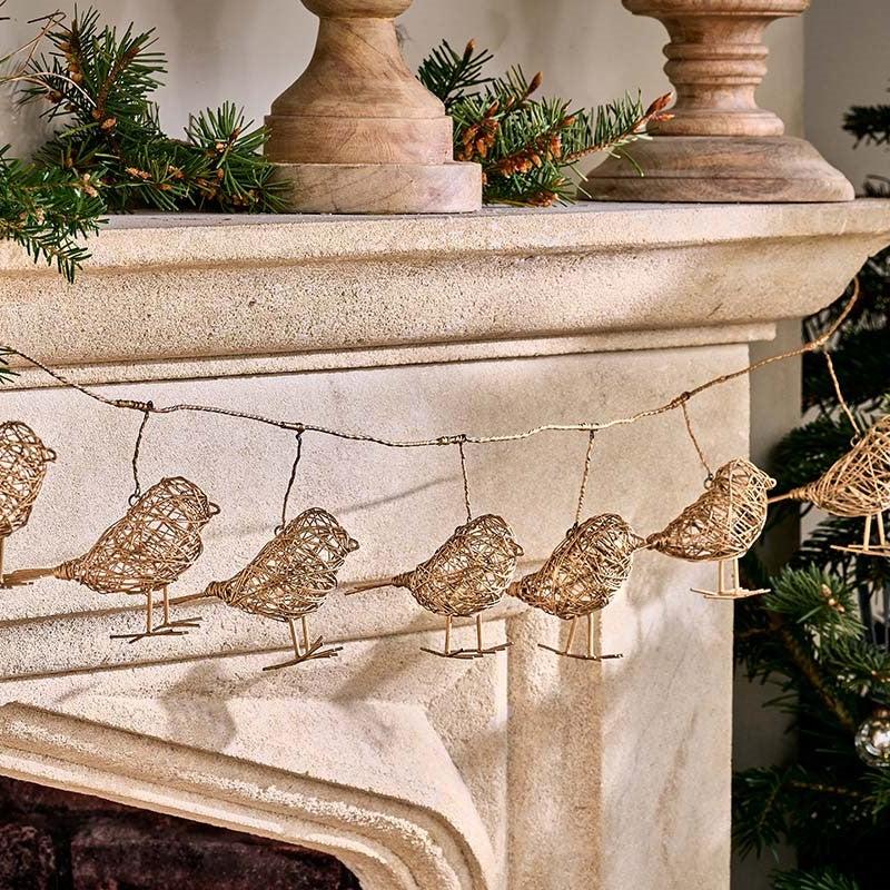 greige Wire Bird Garland - Brass - 130cm