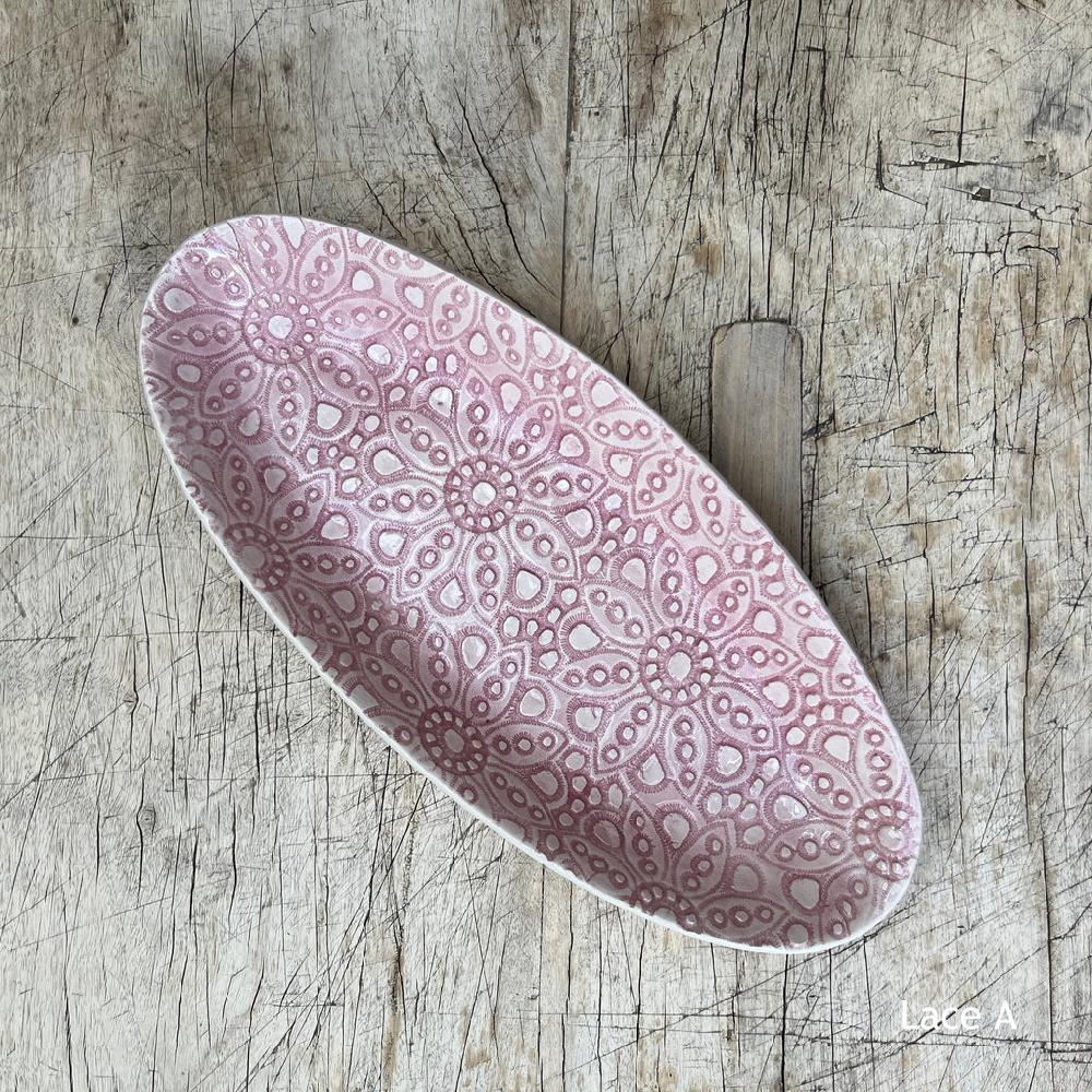 Greige Wonki Ware Bamboo Platter - Small - Pink Lace