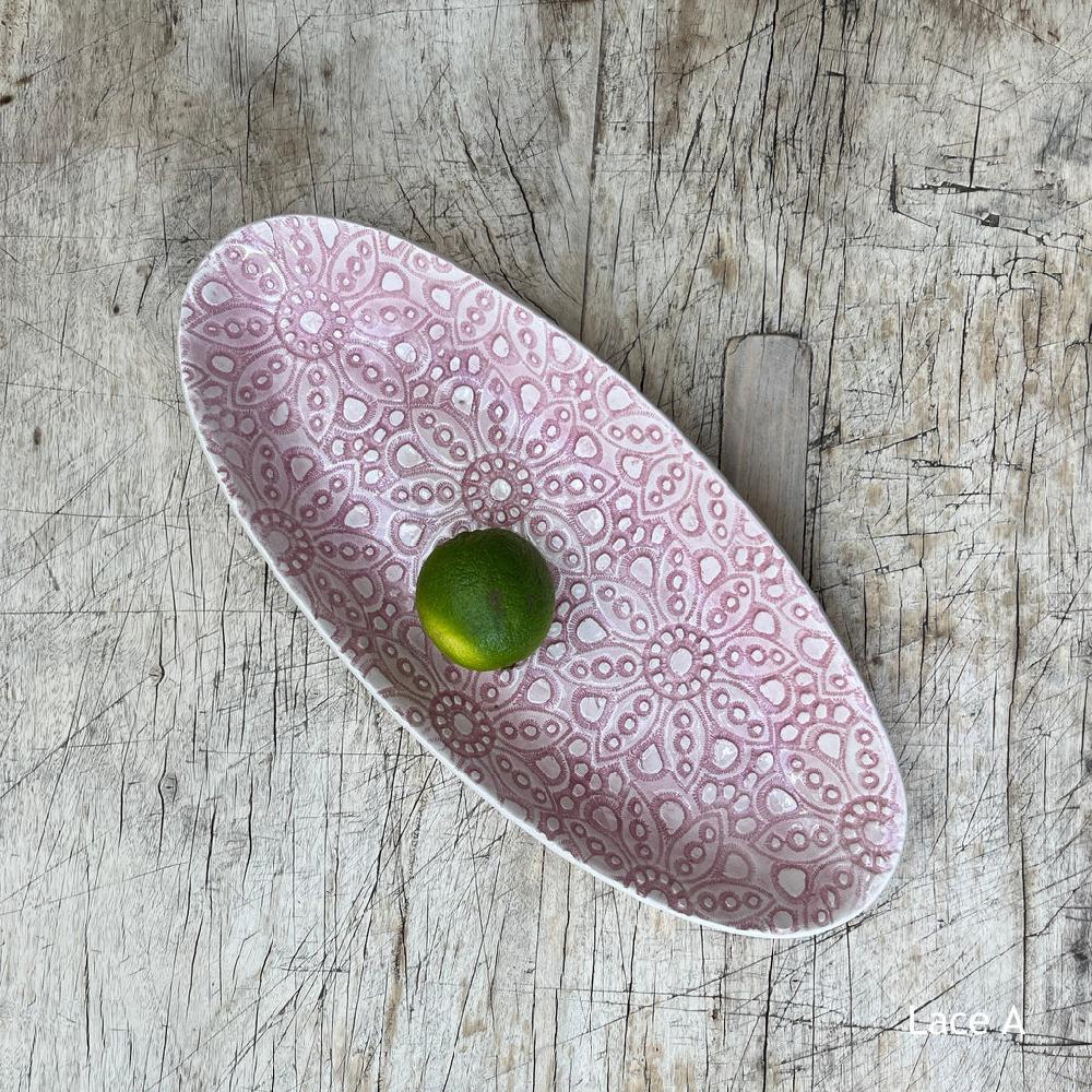 greige Wonki Ware Bamboo Platter - Small - Pink Lace