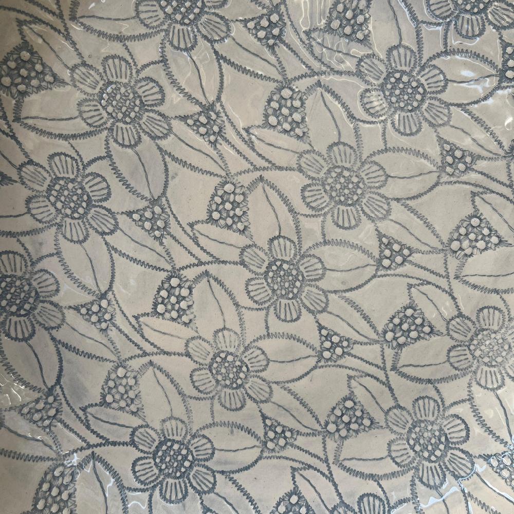 Greige Wonki Ware Large Pie Dish - Duck Egg Lace