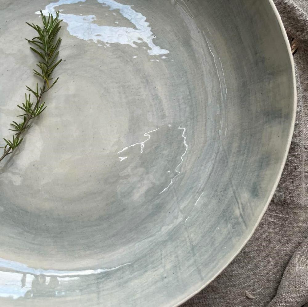 Greige Wonki Ware Large Pie Dish - Duck Egg Wash