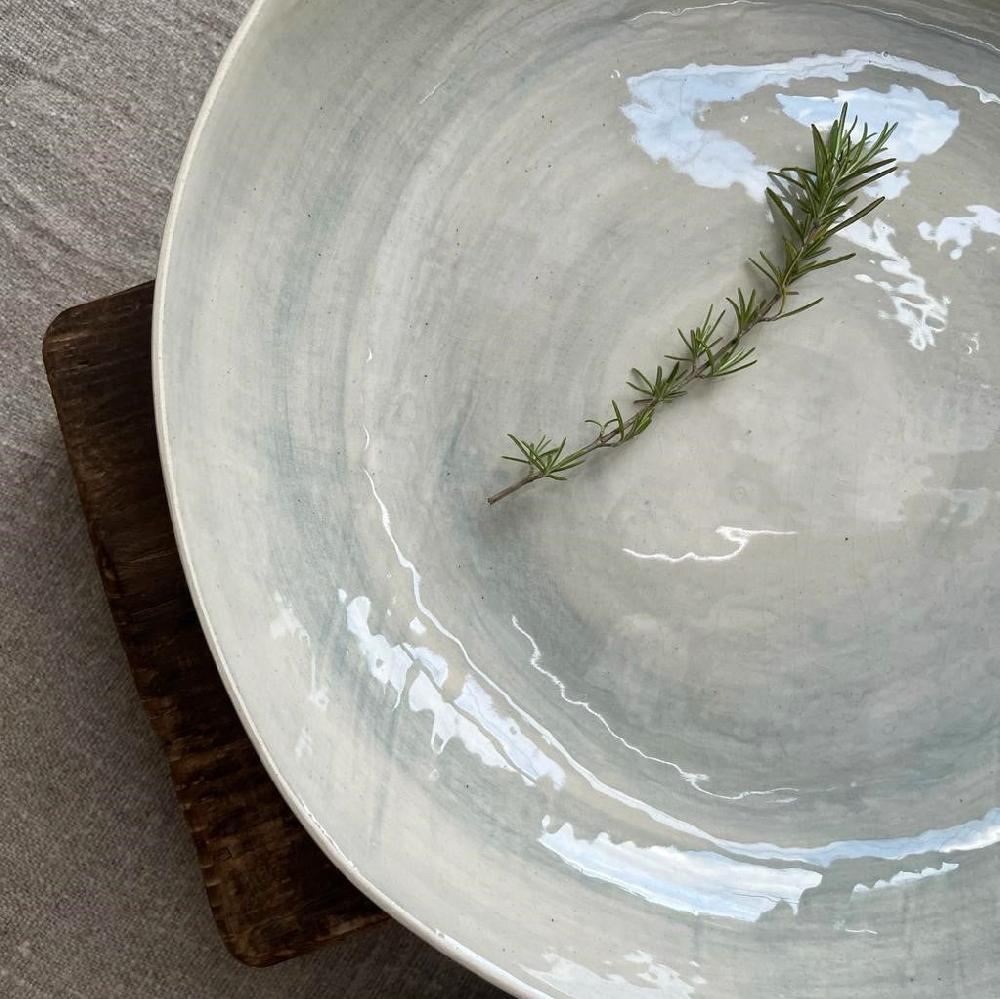 Greige Wonki Ware Large Pie Dish - Duck Egg Wash