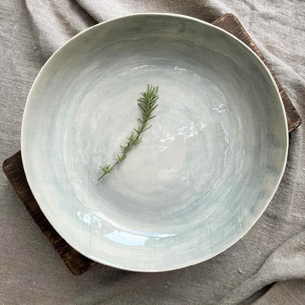 greige Wonki Ware Large Pie Dish - Duck Egg Wash