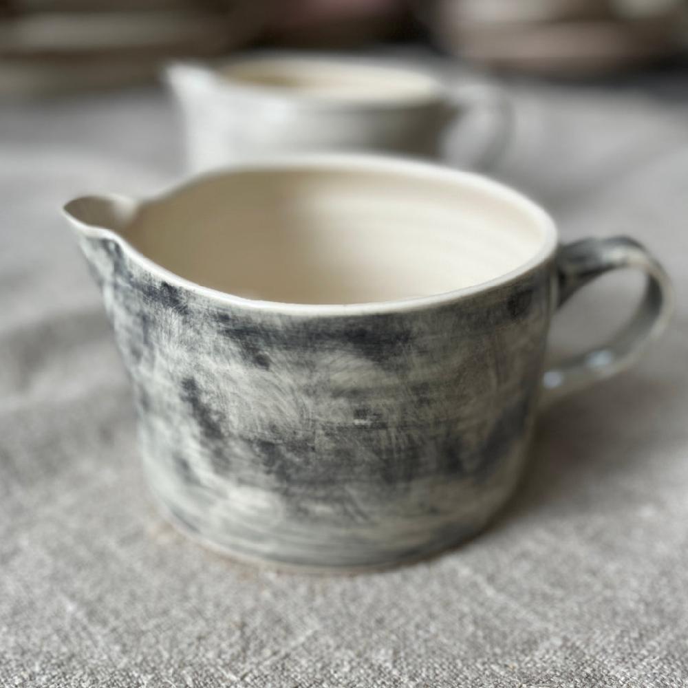 Greige Wonki Ware Large Squat Custard Jug - Charcoal