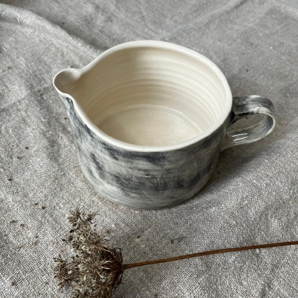 greige Wonki Ware Large Squat Custard Jug - Charcoal