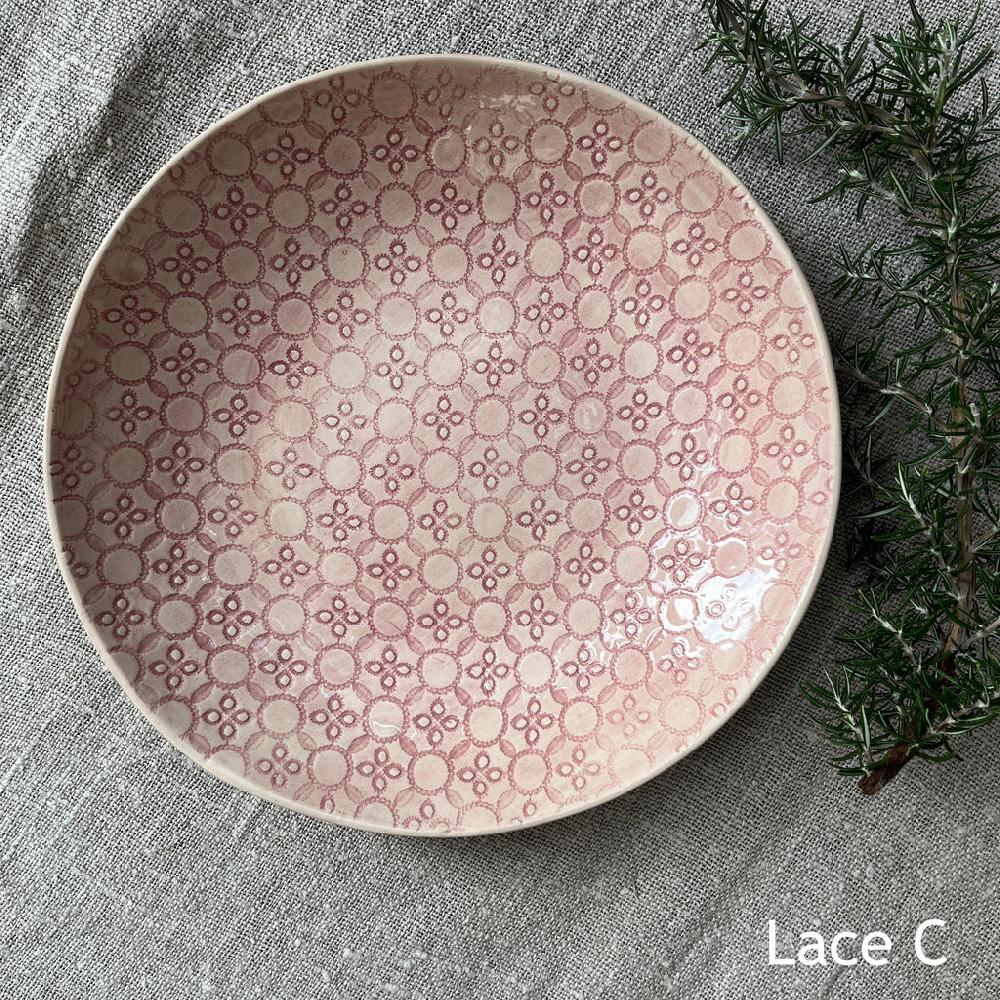 Greige Wonki Ware Medium Spaghetti Bowl - Pink Lace