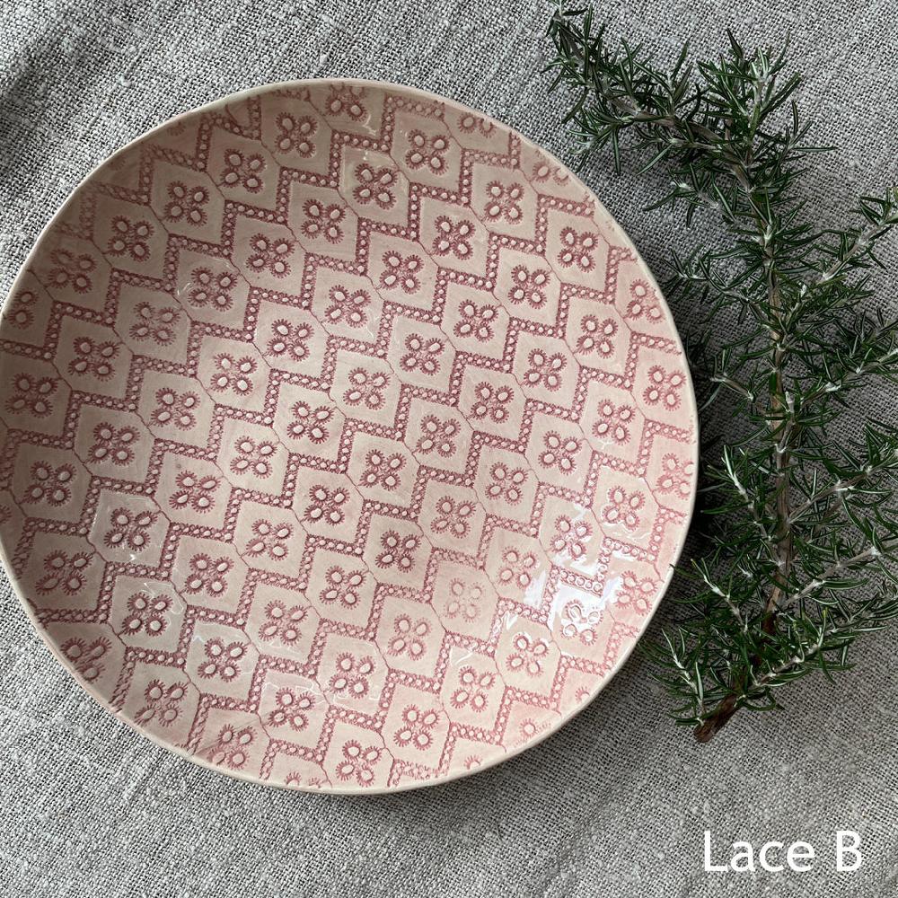 greige Wonki Ware Medium Spaghetti Bowl - Pink Lace