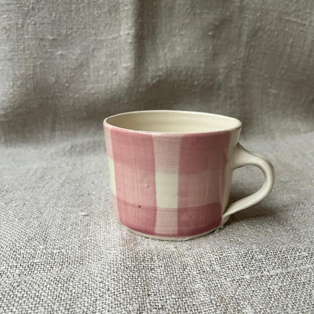 Greige Wonki Ware Mug - Squat - Gingham