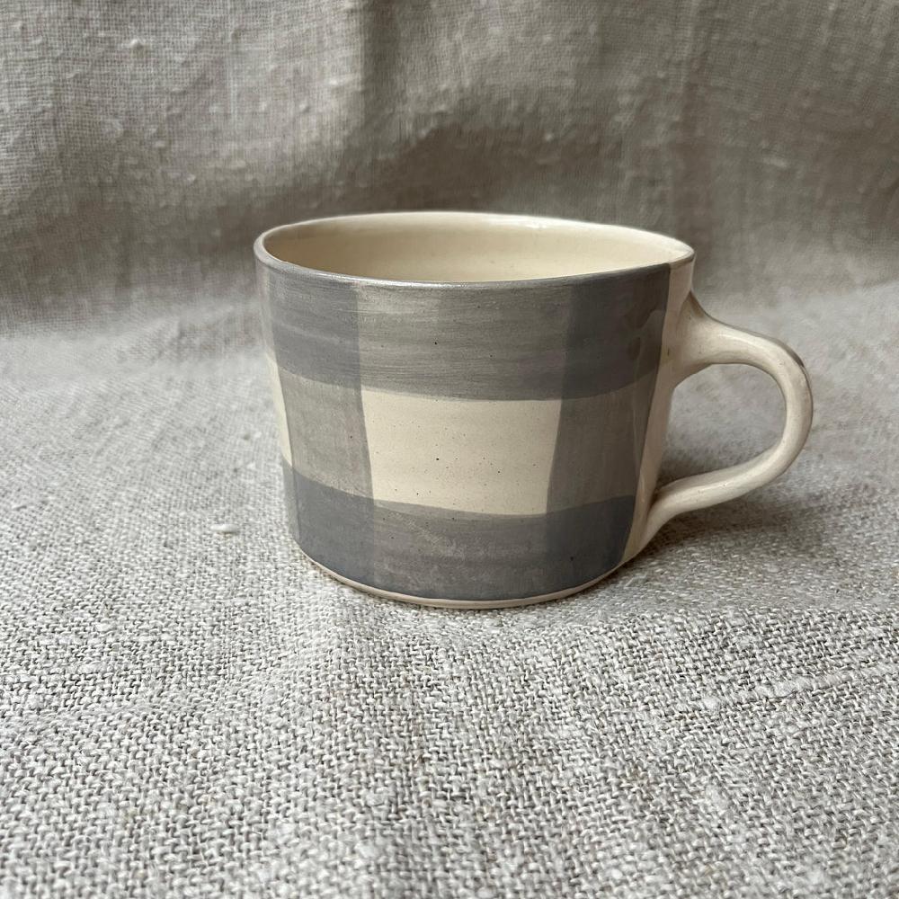 Greige Wonki Ware Mug - Squat - Gingham