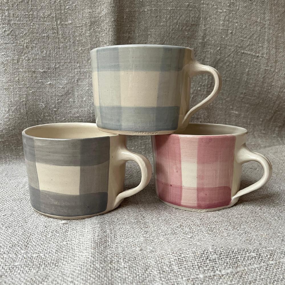 greige Wonki Ware Mug - Squat - Gingham