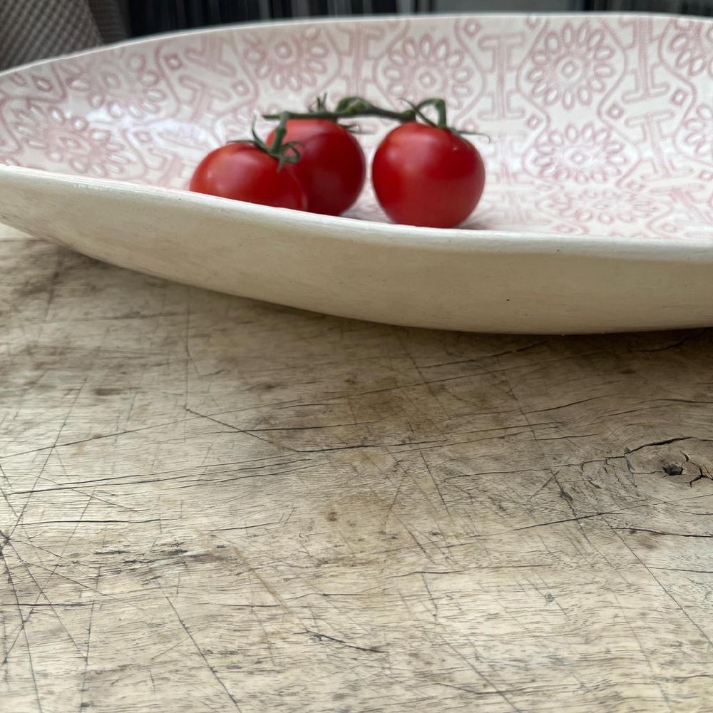 Greige Wonki Ware Oval Bowl - Extra Large - Pink Lace