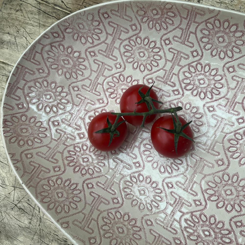Greige Wonki Ware Oval Bowl - Extra Large - Pink Lace