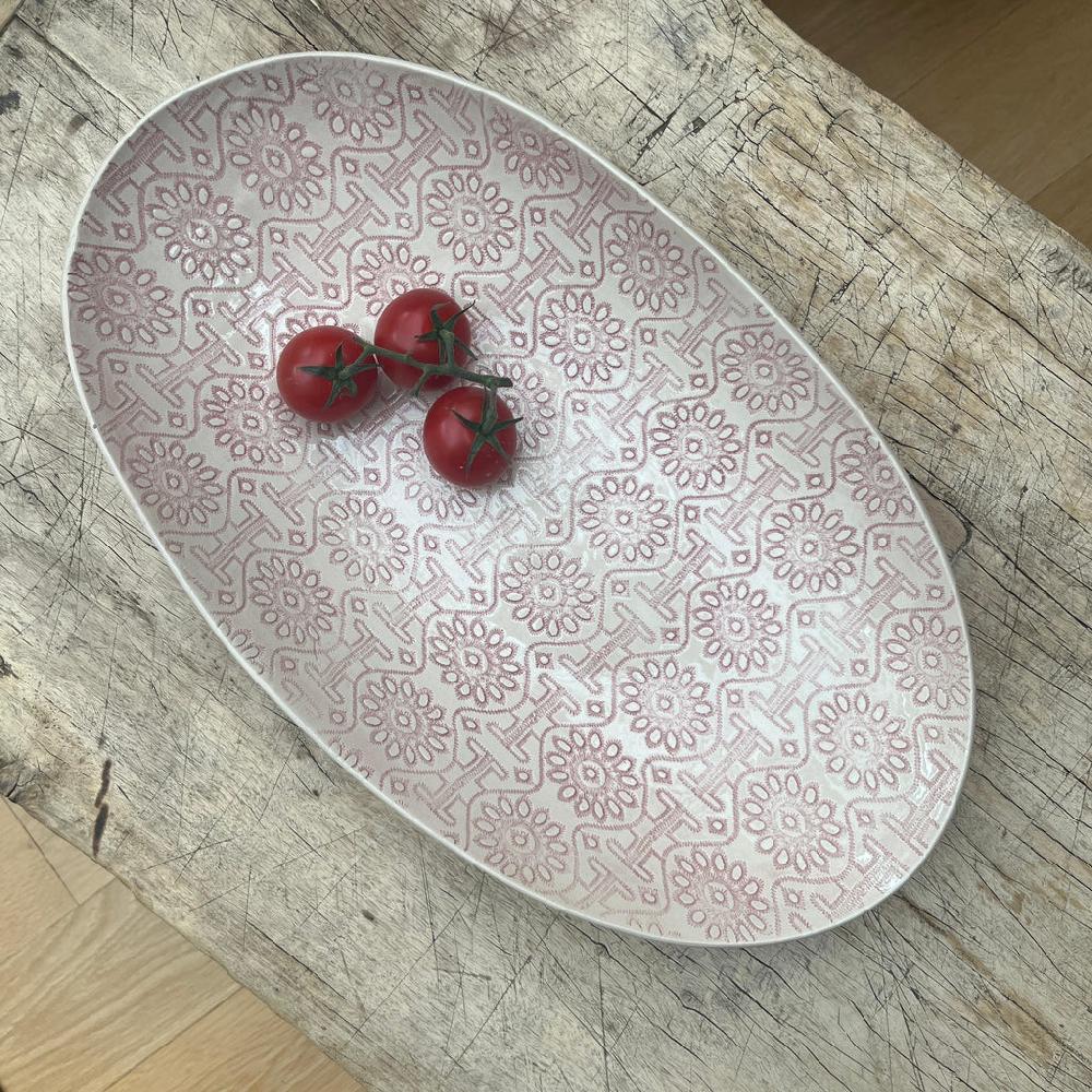 greige Wonki Ware Oval Bowl - Extra Large - Pink Lace