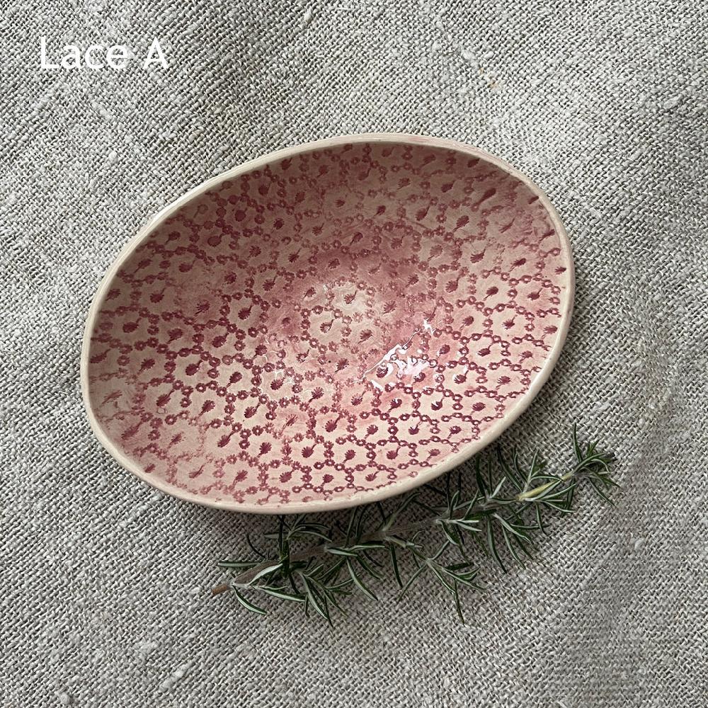 Greige Wonki Ware Oval Bowl - Extra Small - Pink Lace