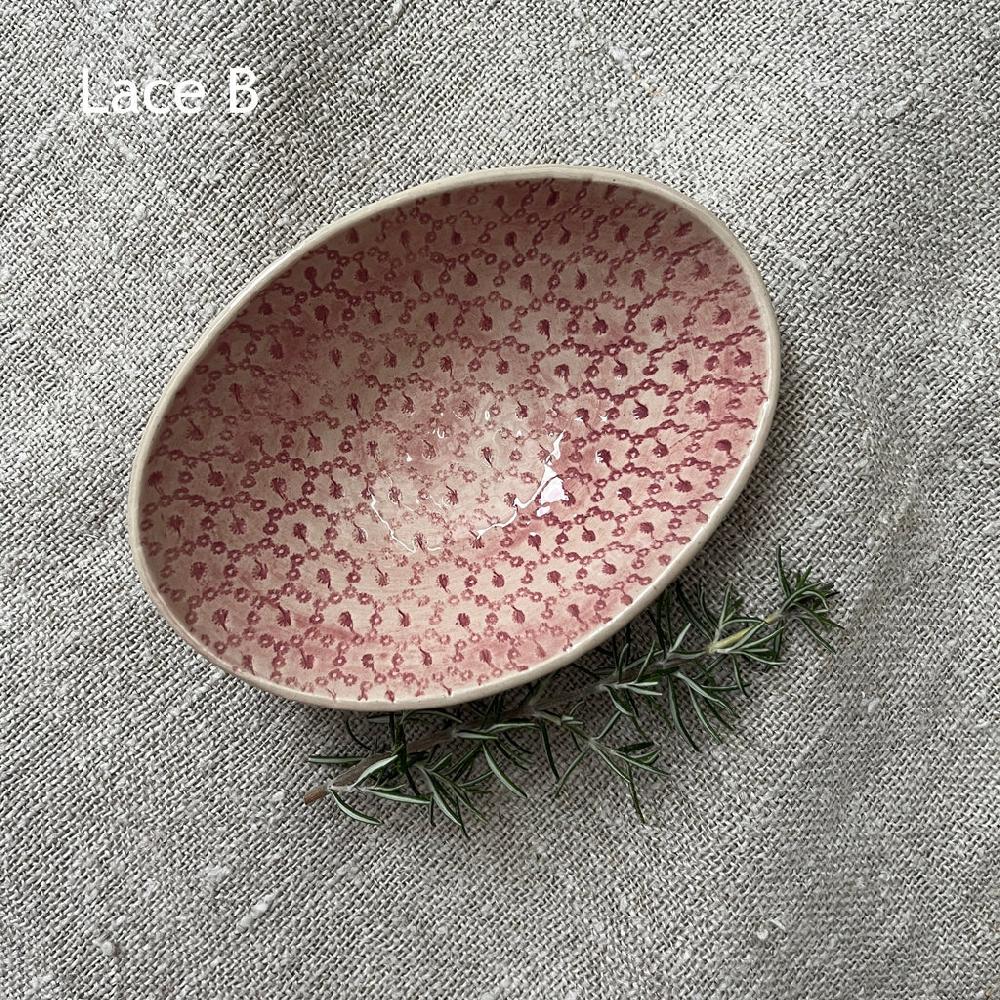 Greige Wonki Ware Oval Bowl - Extra Small - Pink Lace