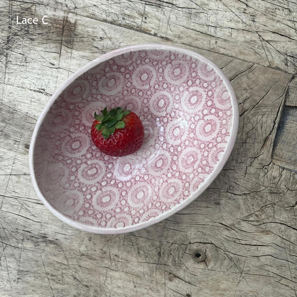 Greige Wonki Ware Oval Bowl - Extra Small - Pink Lace