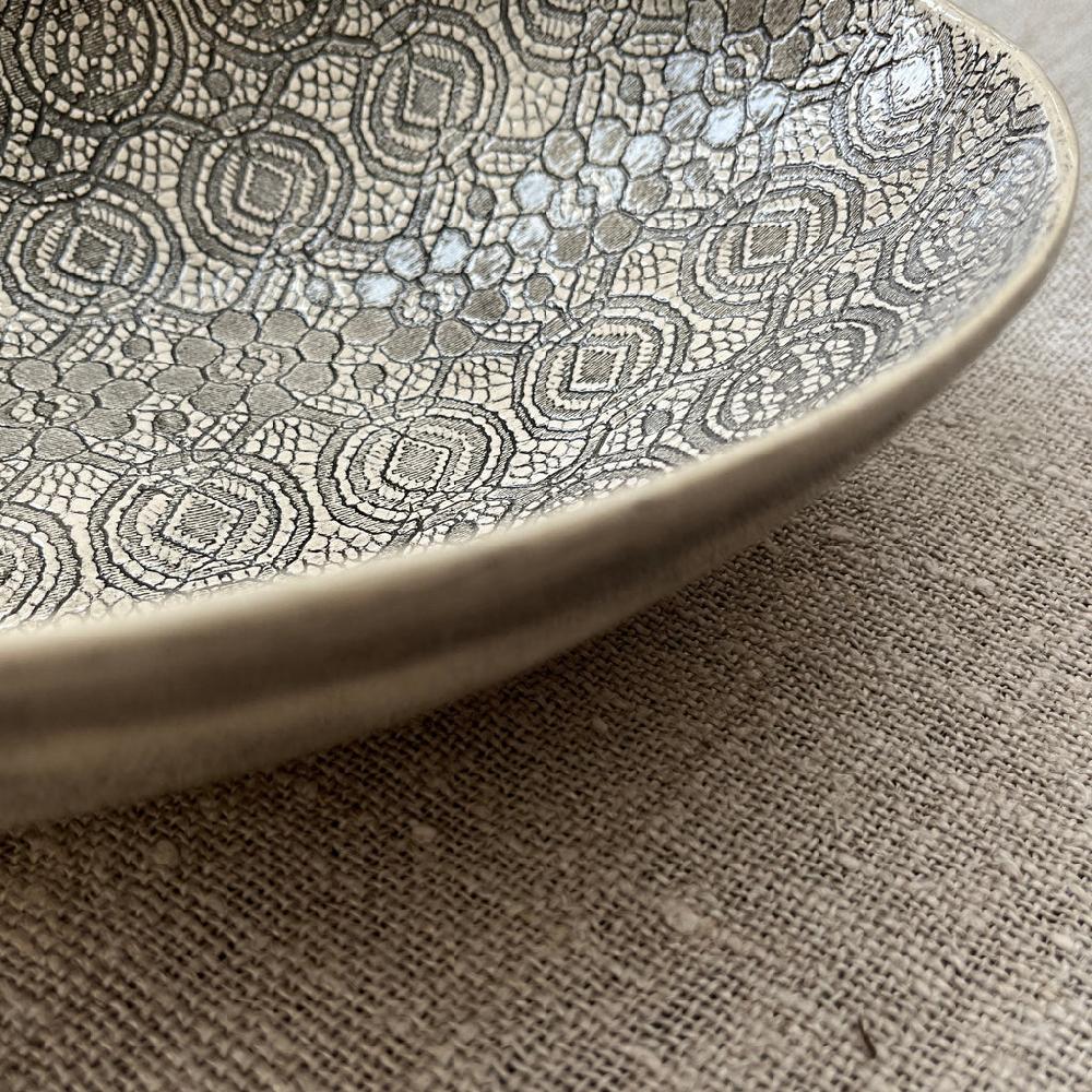 Greige Wonki Ware Oval Bowl - Large - Charcoal Lace