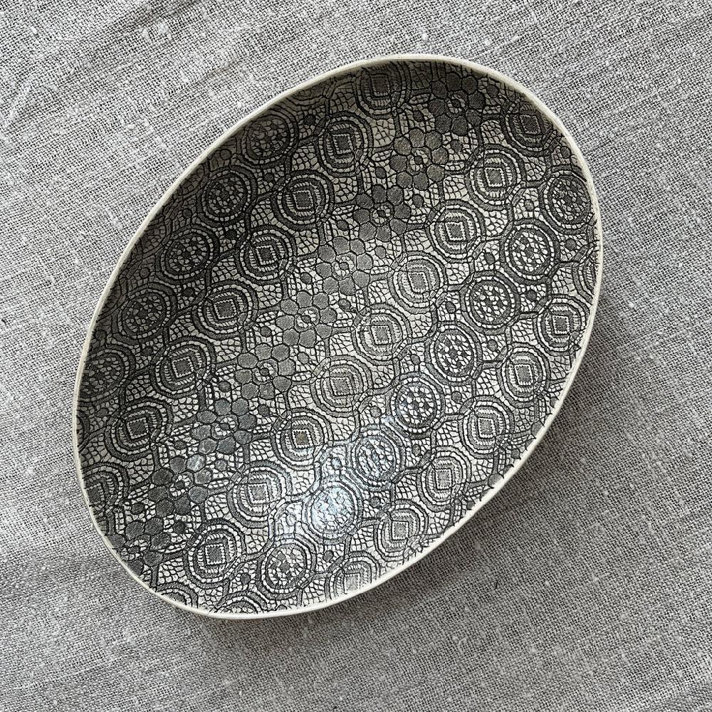 Greige Wonki Ware Oval Bowl - Large - Charcoal Lace