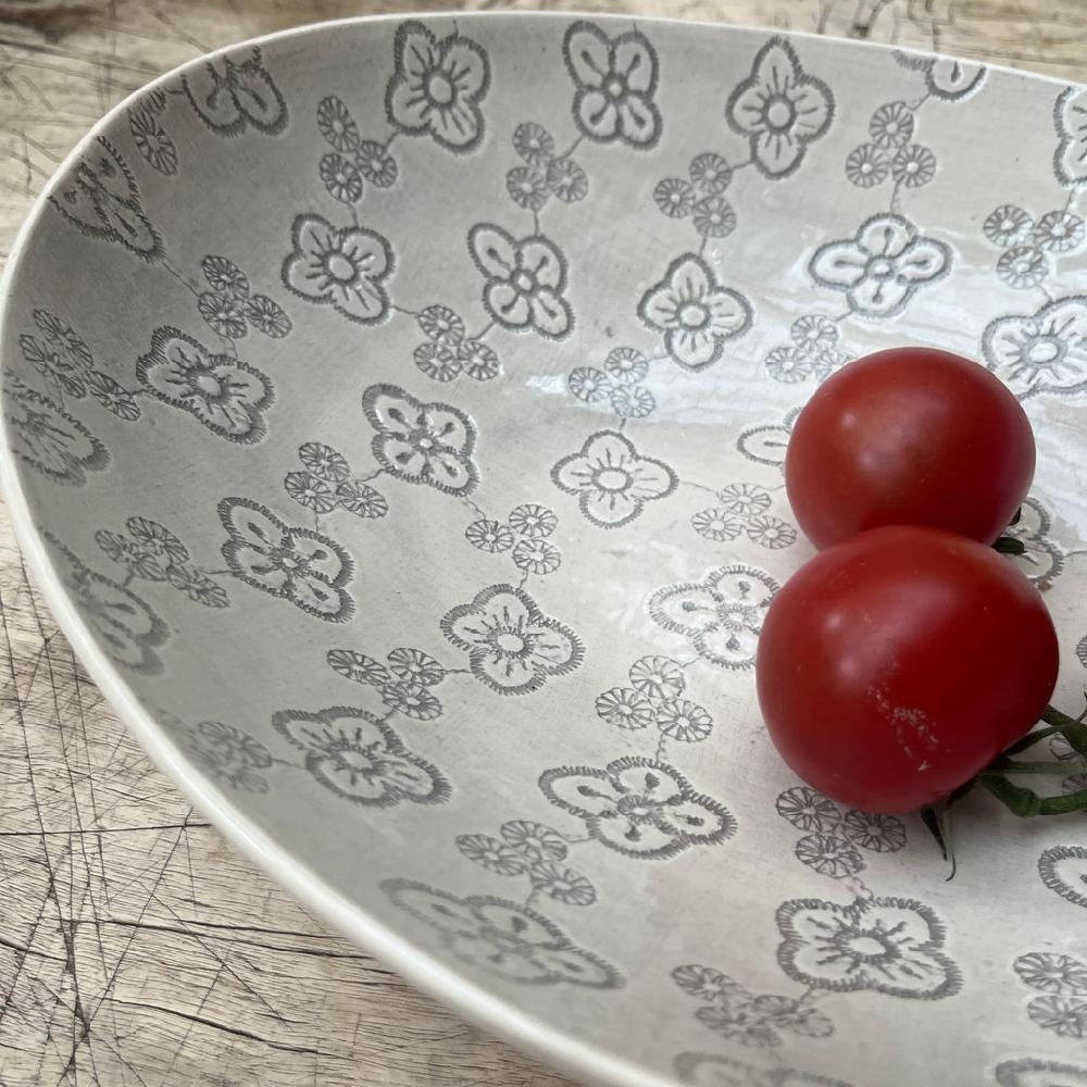 Greige Wonki Ware Oval Bowl - Large - Warm Grey Lace