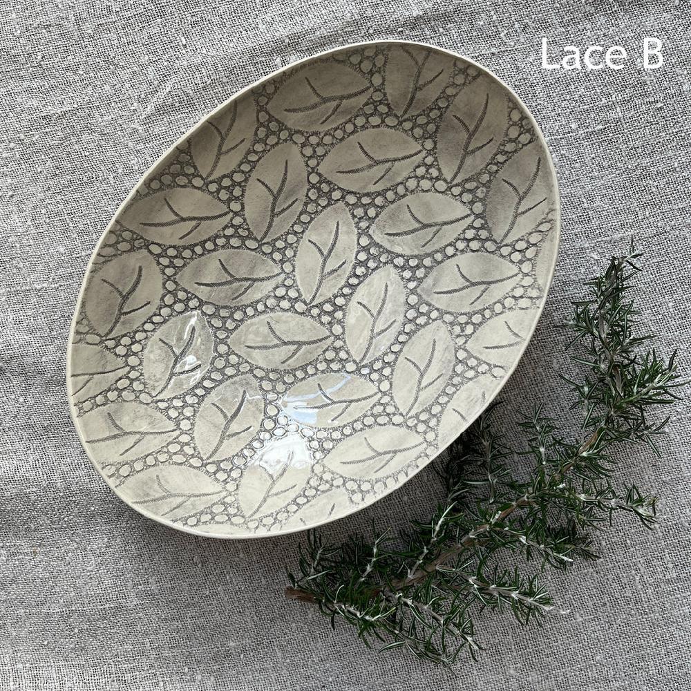 Greige Wonki Ware Oval Bowl - Large - Warm Grey Lace