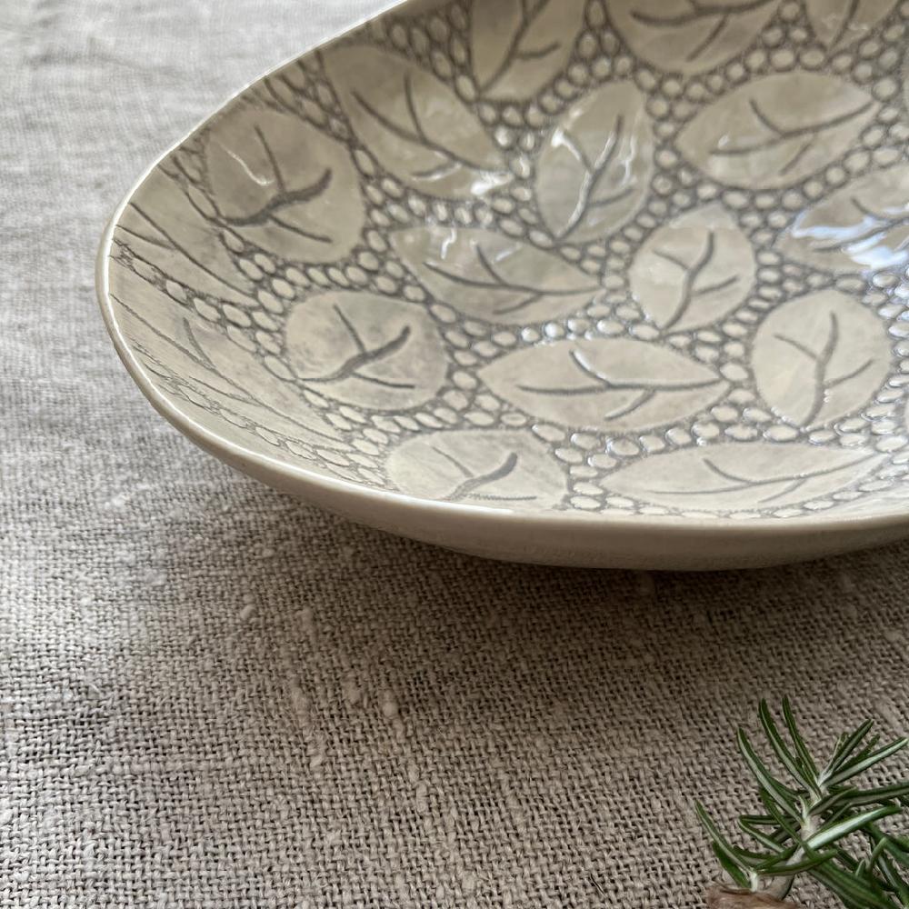 Greige Wonki Ware Oval Bowl - Large - Warm Grey Lace