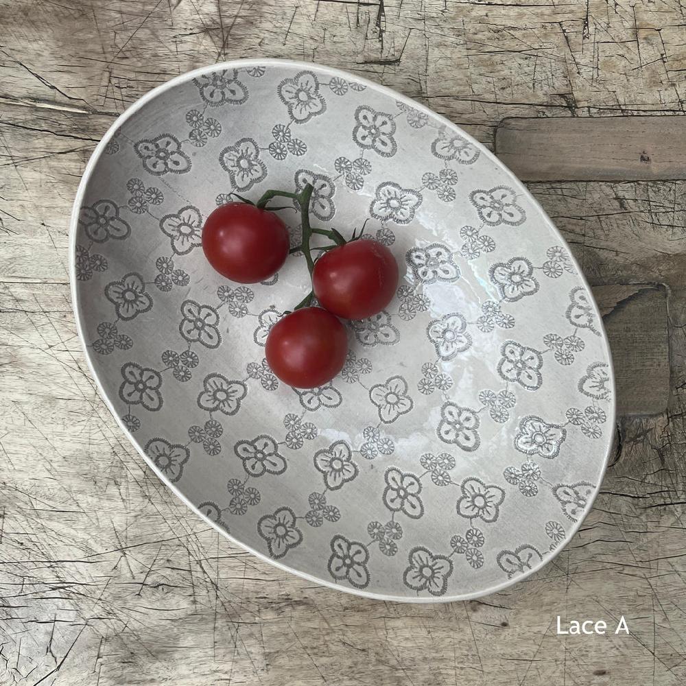 greige Wonki Ware Oval Bowl - Large - Warm Grey Lace