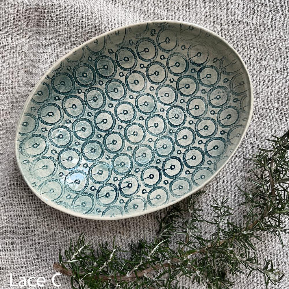 Greige Wonki Ware Oval Bowl - Medium - Marine Lace