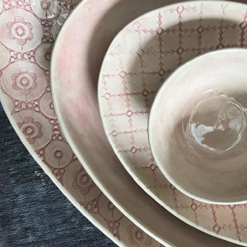 greige Wonki Ware Oval Bowl - Medium - Pink