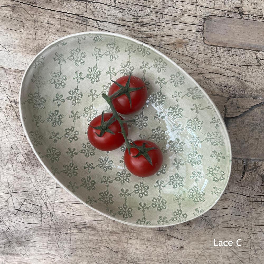 Greige Wonki Ware Oval Bowl - Medium - Spearmint Lace