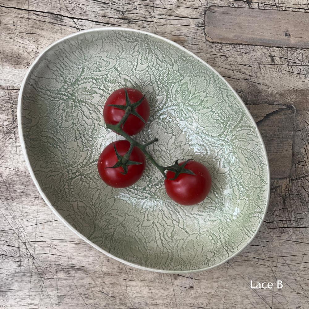 Greige Wonki Ware Oval Bowl - Medium - Spearmint Lace