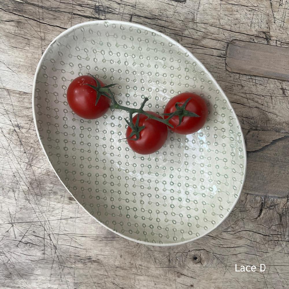 Greige Wonki Ware Oval Bowl - Medium - Spearmint Lace