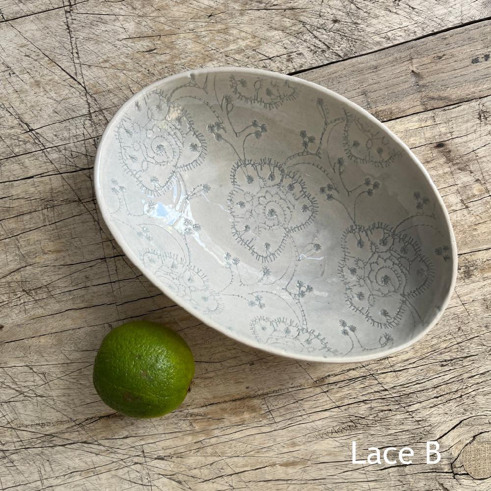 Greige Wonki Ware Oval Bowl - Small - Duck Egg Lace
