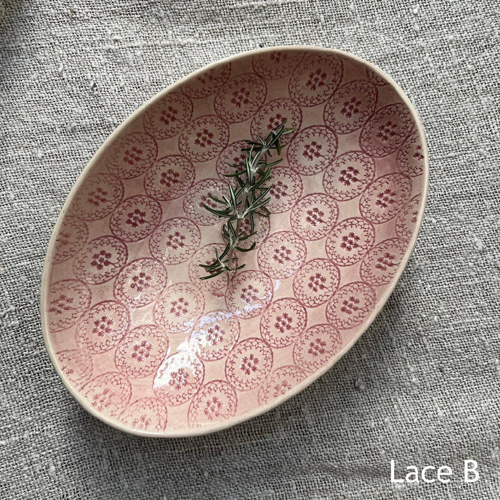 Greige Wonki Ware Oval Bowl - Small - Pink Lace